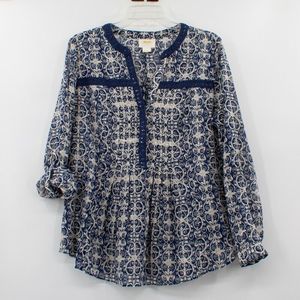 Anthropologie Maeve blue Abella Pintuck Popover Peplum top Size 8 crochet